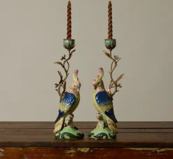 Pierce & Ward PAIR OF REGENCY PORCELAIN COCKATOO CANDLESTICK HOLDERS | Candlesticks & Candles