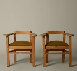 Pierce & Ward PAIR OF 1960S DANISH PRIMITIVE PINE ARMCHAIRS WITH LINEN SEATS | Furniture