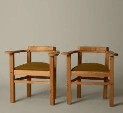 Pierce & Ward PAIR OF 1960S DANISH PRIMITIVE PINE ARMCHAIRS WITH LINEN SEATS | Furniture