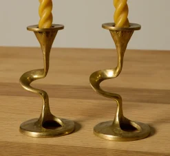 Pierce & Ward PAIR OF 1960S KURT JESCH FOR FRATELLI TONINI ITALIAN BRASS CANDLEHOLDERS | Candlesticks & Candles