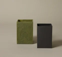 Pierce & Ward PALE JADE SWIRLED RESIN WASTEBASKET | Bed + Bath