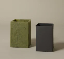Pierce & Ward PALE JADE SWIRLED RESIN WASTEBASKET | Bed + Bath
