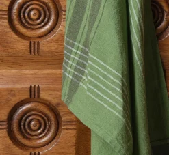 Pierce & Ward PICNIC STRIPE LINEN TEA TOWEL IN LEAF | Kitchen