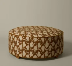 Pierce & Ward CIRCLE OTTOMAN IN VINTAGE TIGER BLOCK PRINT | Furniture | Pierce & Ward Collection