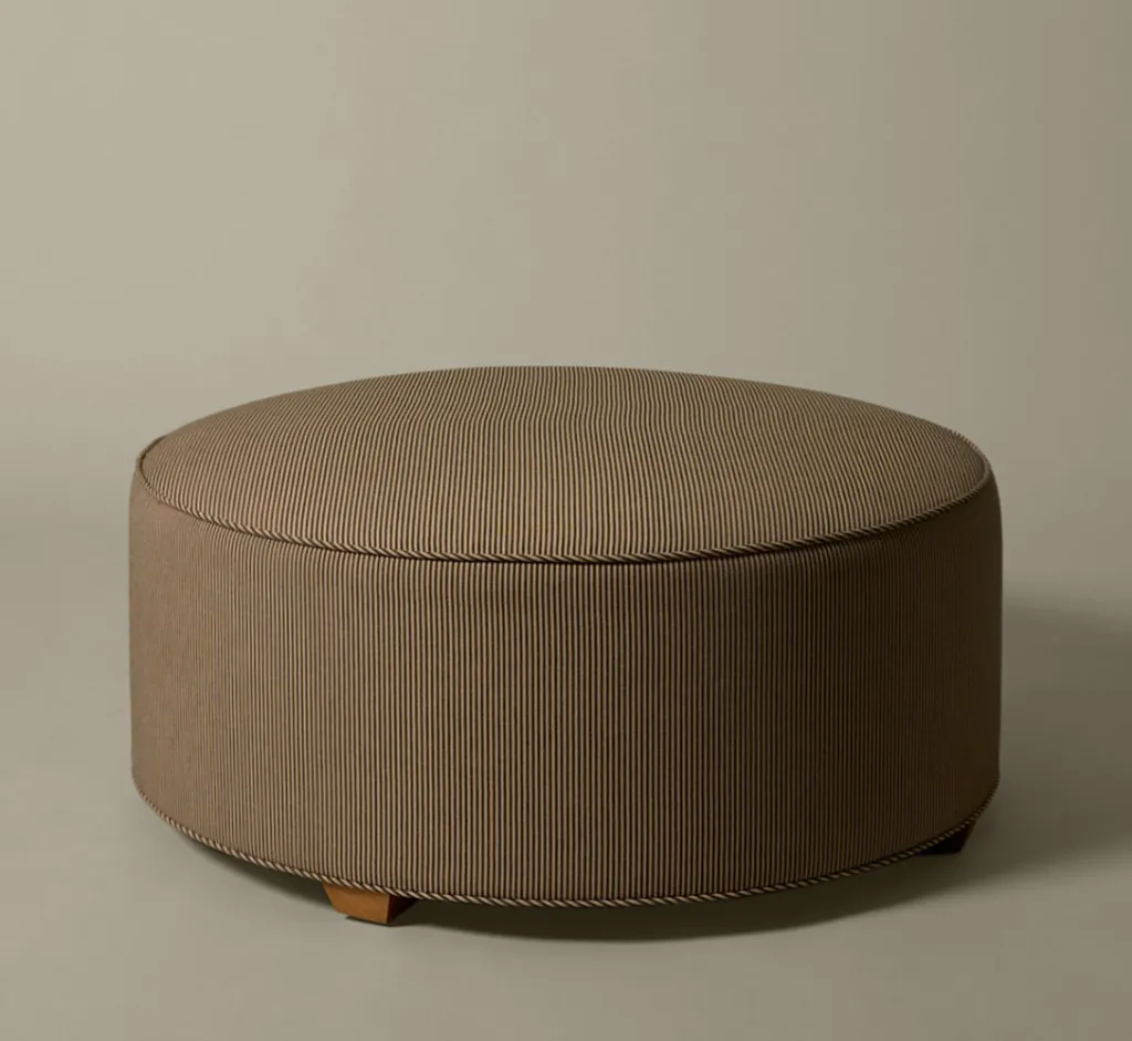 Pierce & Ward CIRCLE OTTOMAN IN ESSEX STRIPE | Furniture | Pierce & Ward Collection