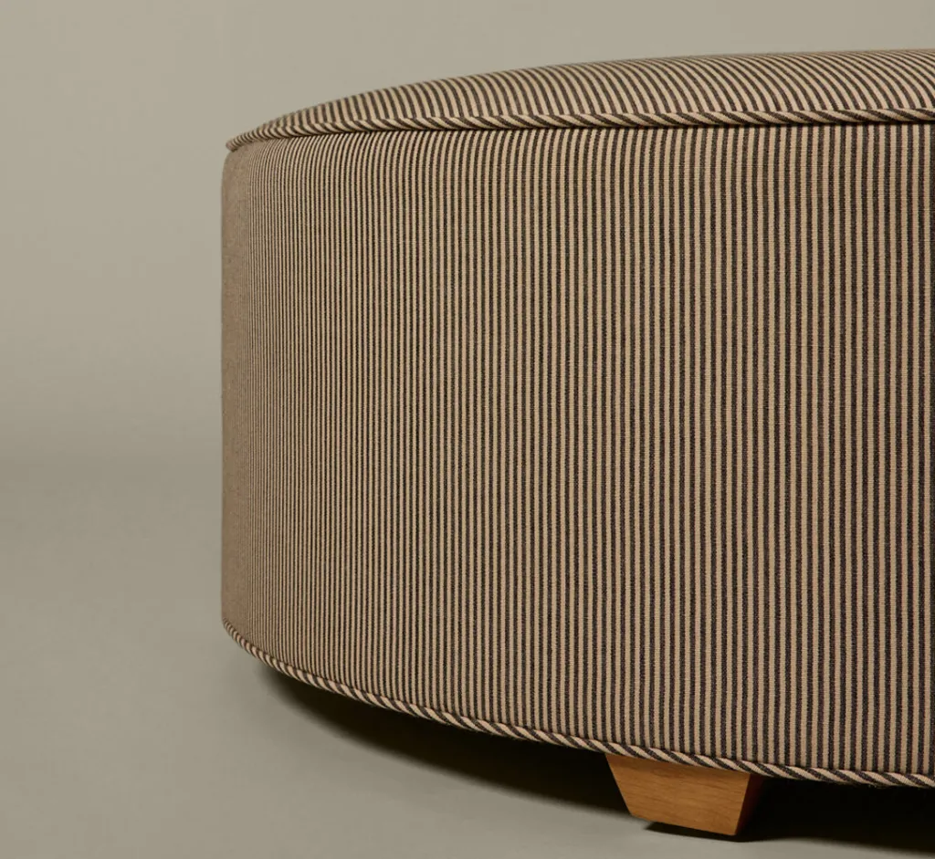 Pierce & Ward CIRCLE OTTOMAN IN ESSEX STRIPE | Furniture | Pierce & Ward Collection