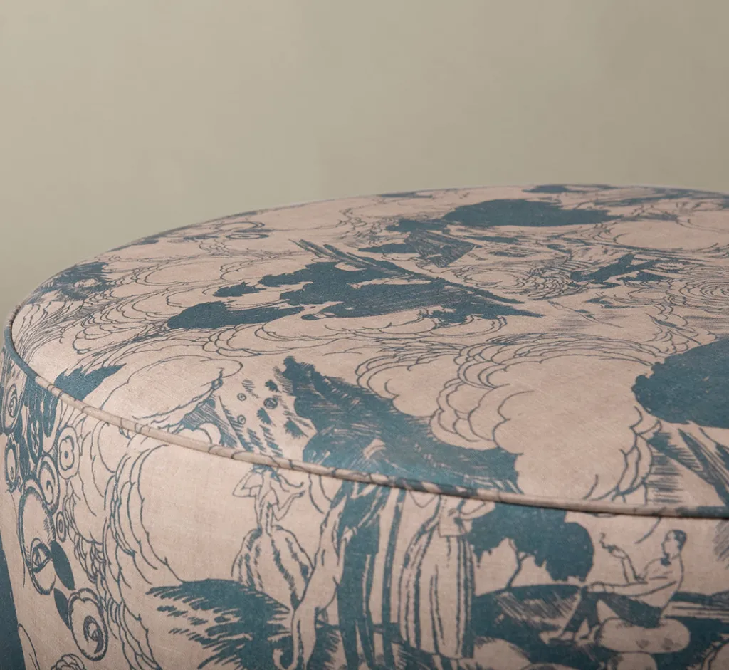 Pierce & Ward CIRCLE OTTOMAN IN PARASOL TOILE | Furniture | Pierce & Ward Collection