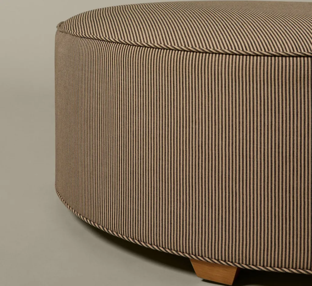 Pierce & Ward CIRCLE OTTOMAN IN ESSEX STRIPE | Furniture | Pierce & Ward Collection