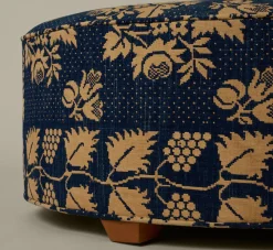 Pierce & Ward CIRCLE OTTOMAN IN ANTIQUE AMERICAN COVERLET | Furniture | Pierce & Ward Collection