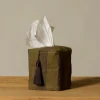 Pierce & Ward OLIVE AND COFFEE STRIPE LINEN TISSUE BOX COVER | Pierce & Ward Collection