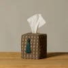 Pierce & Ward TAUPE AND LAKE CHECK VINTAGE SILK TISSUE BOX COVER | Pierce & Ward Collection