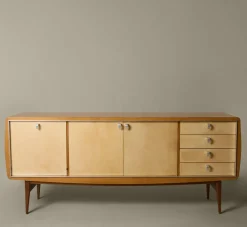 Pierce & Ward 1960S FRENCH ELM SIDEBOARD WITH PARCHMENT COVERED FACADE | Furniture