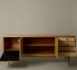 Pierce & Ward 1960S FRENCH ELM SIDEBOARD WITH PARCHMENT COVERED FACADE | Furniture