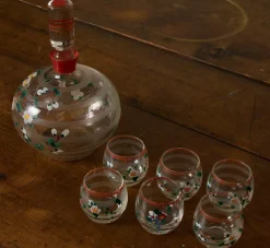 Pierce & Ward 1930S FRENCH GLASS DECANTER SET WITH PAINTED FLOWERS | Kitchen