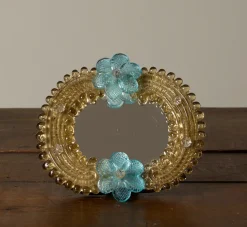 Pierce & Ward 1960S PETITE MURANO GLASS MIRROR WITH BLUE FLOWERS | Mirrors