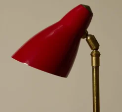 Pierce & Ward 1950S UPRIGHT ITALIAN BRASS AND RED ENAMEL TABLE LAMP | Lighting