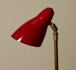 Pierce & Ward 1950S UPRIGHT ITALIAN BRASS AND RED ENAMEL TABLE LAMP | Lighting
