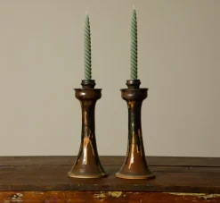 Pierce & Ward TALL VINTAGE EARTHENWARE FOLK ART CANDLESTICK HOLDERS | Ceramics | Candlesticks & Candles