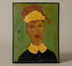 Pierce & Ward 20TH CENTURY FOLK ART PORTRAIT IN TEAL | Art