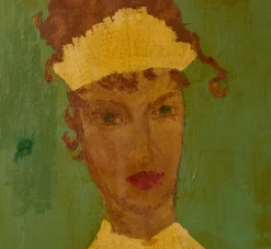 Pierce & Ward 20TH CENTURY FOLK ART PORTRAIT IN TEAL | Art