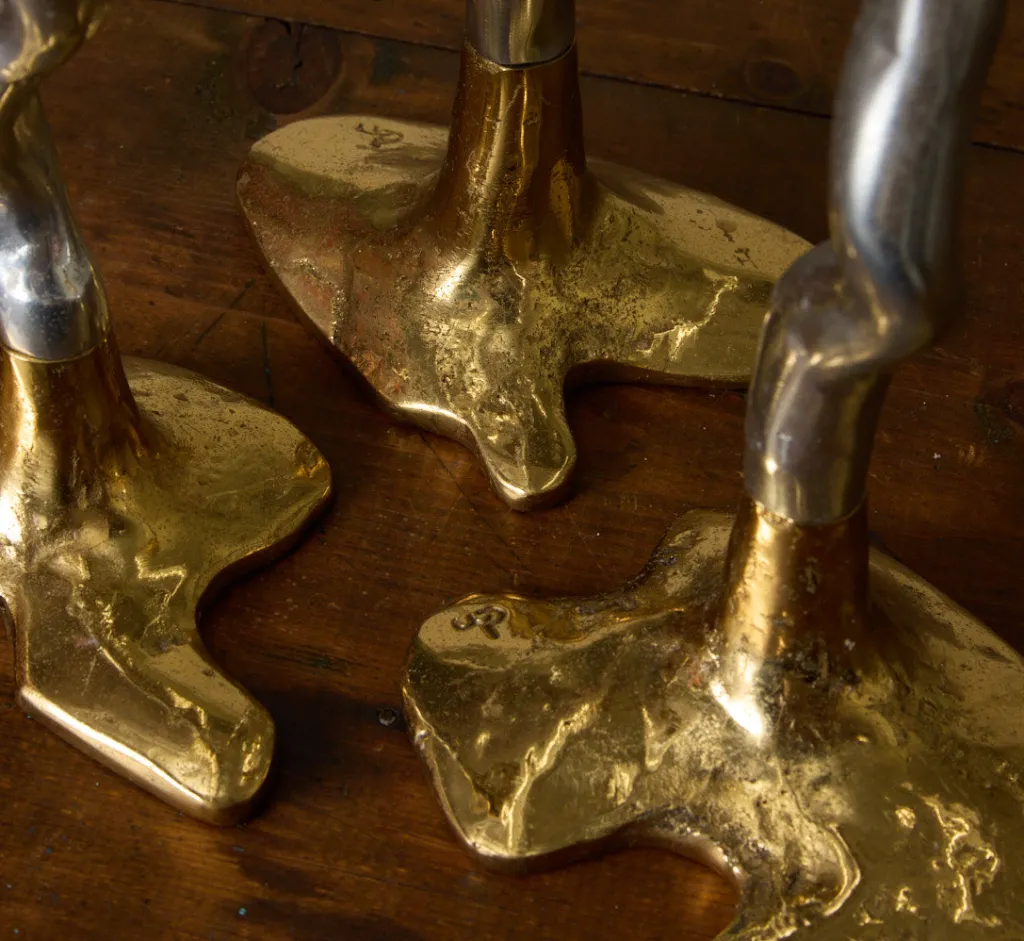 Pierce & Ward VINTAGE SET OF 3 DAVID MARSHALL CANDLESTICKS IN ALUMINUM AND BRASS | Candlesticks & Candles