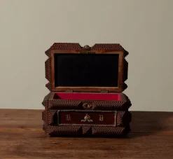 Pierce & Ward VINTAGE TRAMP ART JEWELRY BOX WITH BOTANICAL MOTIFS | Boxes